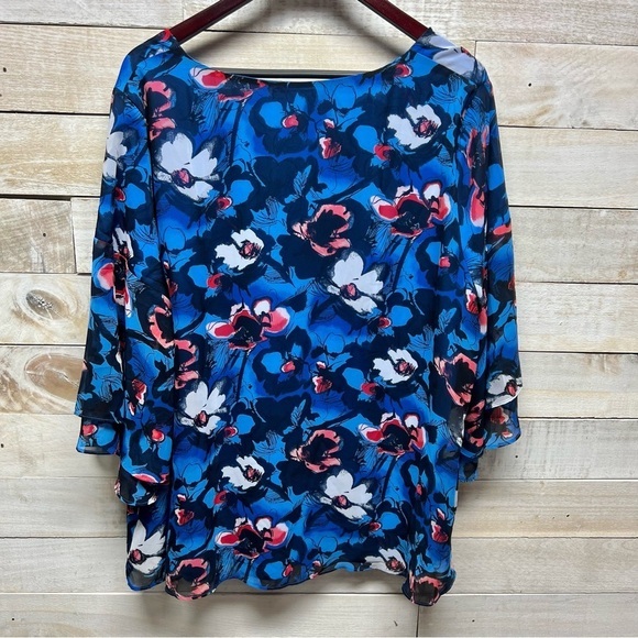 Lane Bryant Floral Top‎ Womens 18/20 Blue Red Lined Bold Artsy Casual - Picture 5 of 10